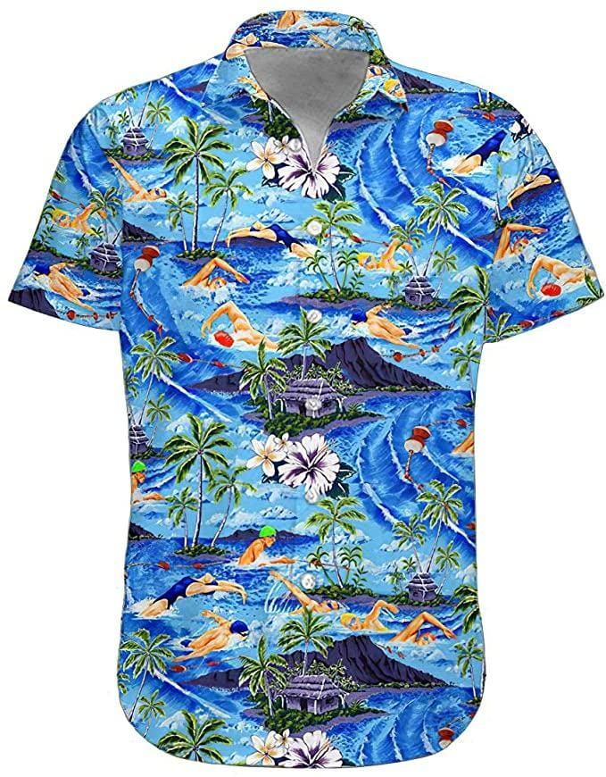 Felacia [Hawaii Shirt] Vintage Swimming Tropical Summer Vibe Unisex Hawaiian Aloha Shirts-ZX2945